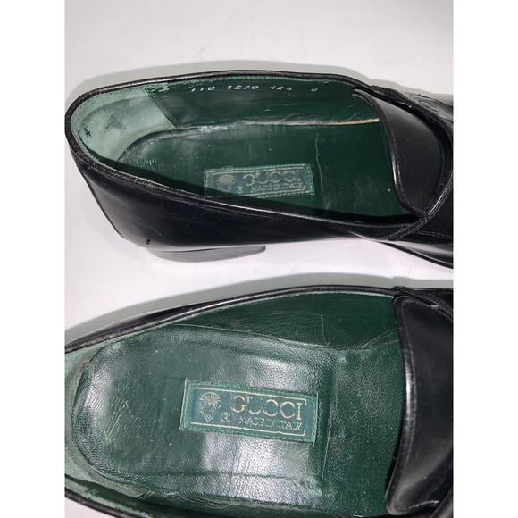 GUCCI VINTAGE GG TASSELS BLACK LEATHER MEN LOAFERS SHOES SIZE 42.5 D US - Picture 8 of 9